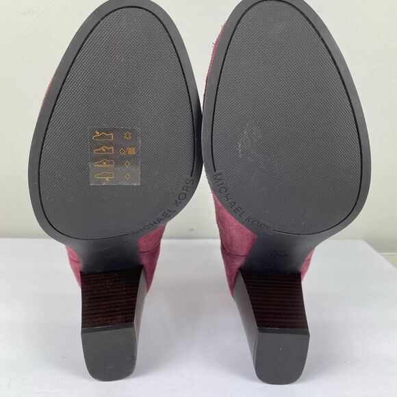 Michael Kors Leather Suede Boots Women Sz 8 Ankle Boots Block Heel Red Wine NEW - Picture 8 of 9